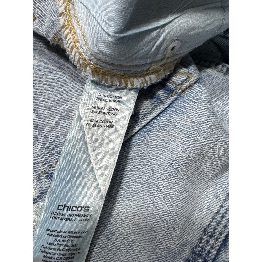 Chico's Platinum Skimmer Jeans Womens 0.5 Embroidered Light Wash Blue Boho Artsy - Picture 4 of 14